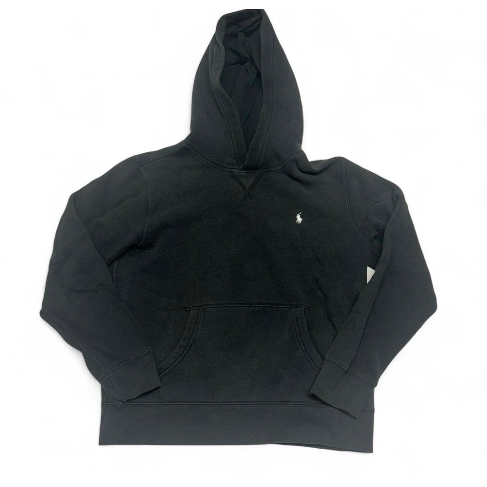 Polo Ralph Lauren Boys Black Fleece Hoodie Pony Logo Sweatshirt Size L 14-16